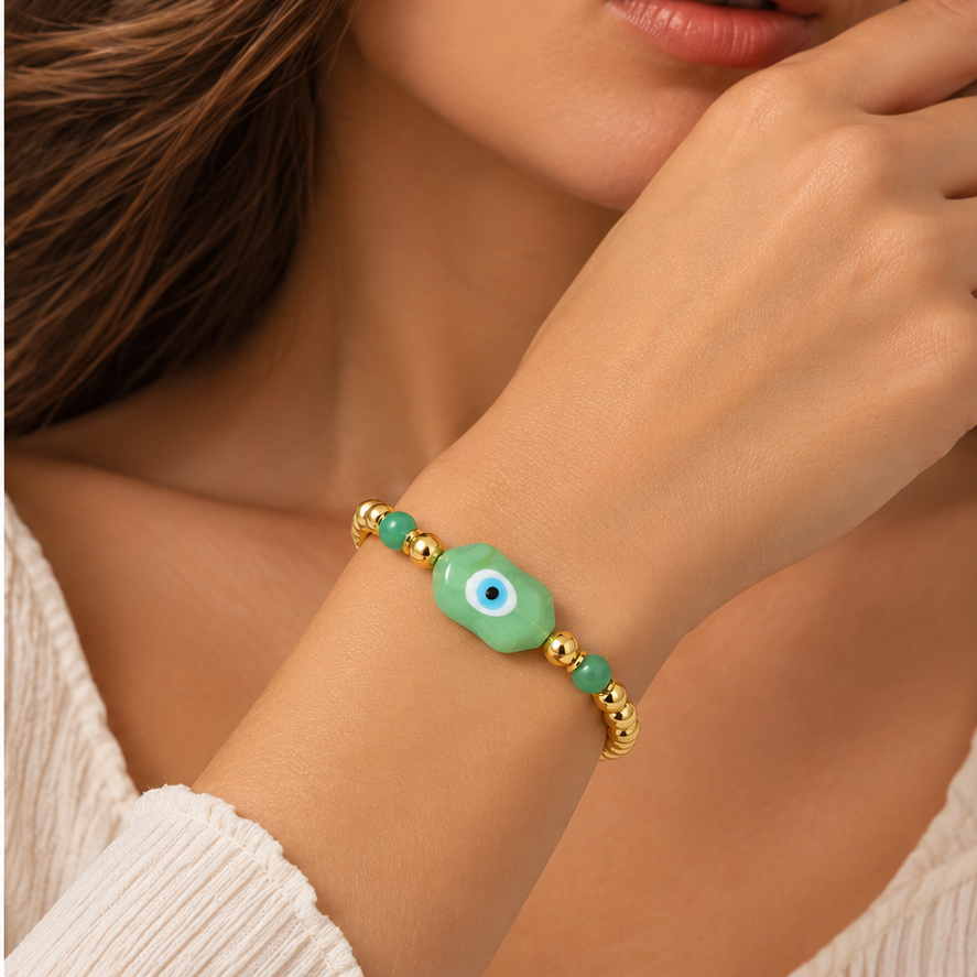 Eye 18K Gold-Plated Copper Glass Bracelet