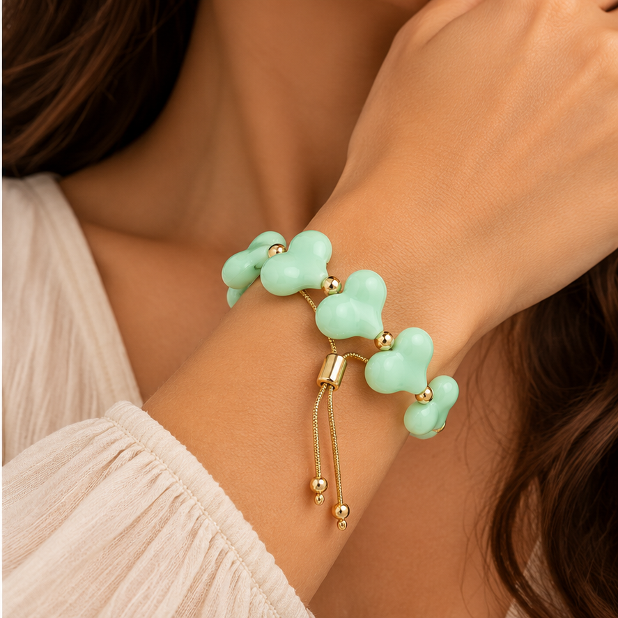 Heart Copper Resin Beaded Bracelet