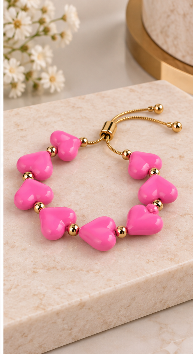 Heart Copper Resin Beaded Bracelet