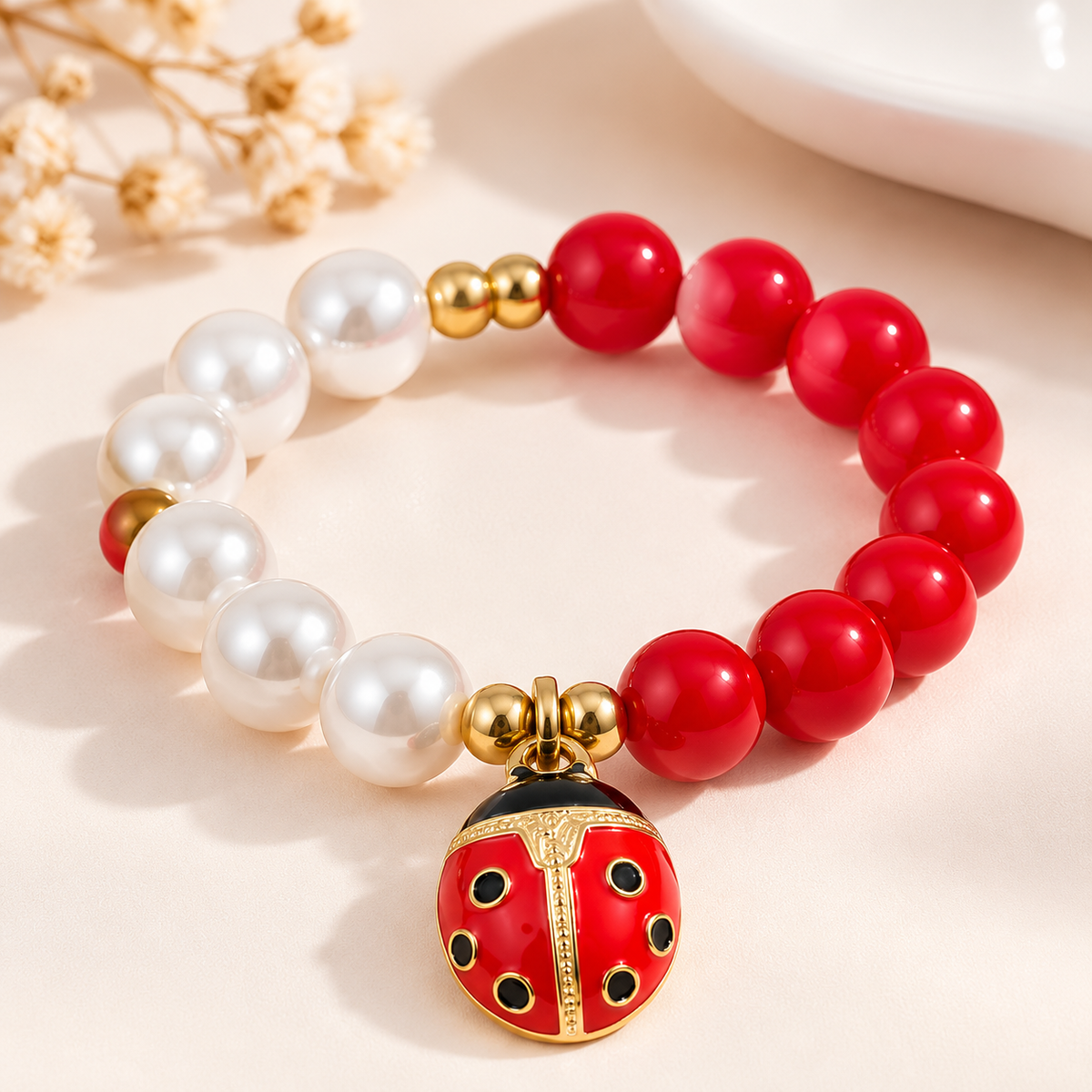 Ladybug Copper Zircon Beaded Bracelet