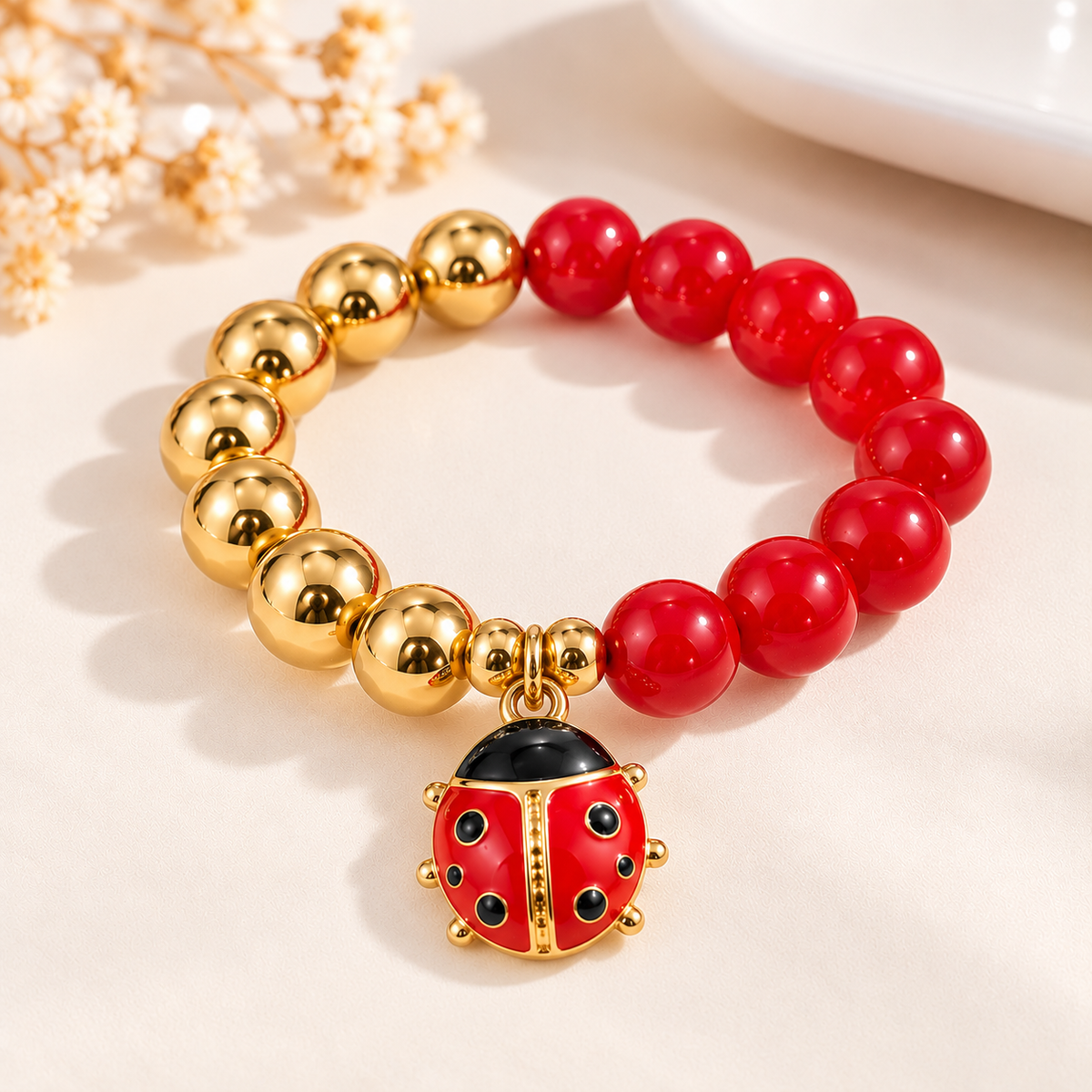 Ladybug Copper Zircon Beaded Bracelet