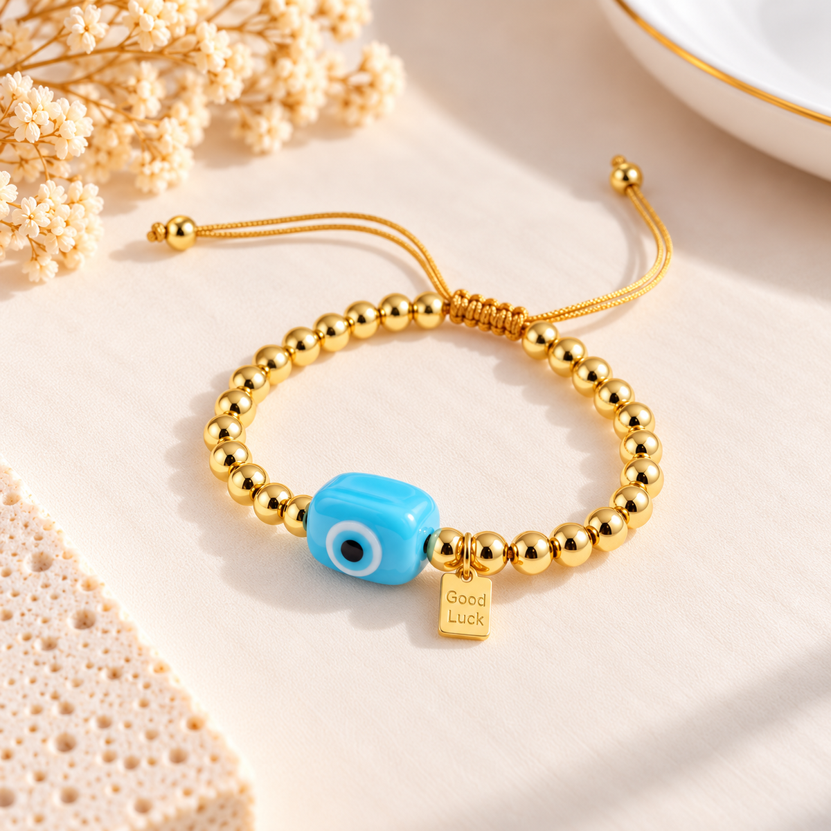 Adjustable Evil Eye Eye Copper Beaded Bracelet