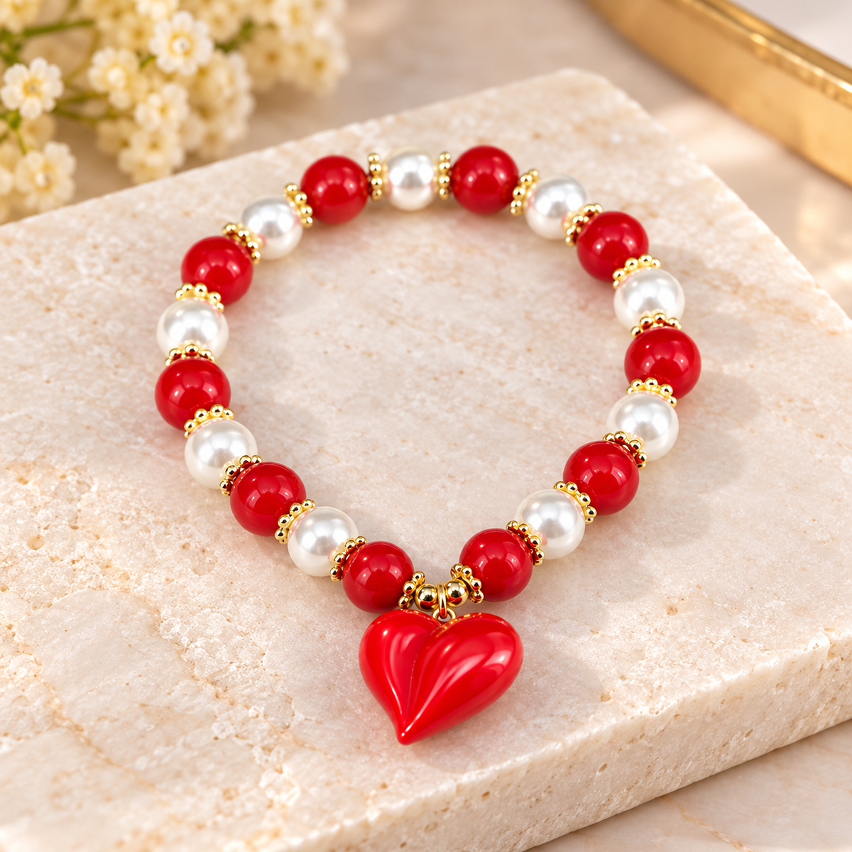 Heart Copper Glass Beaded Bracelet