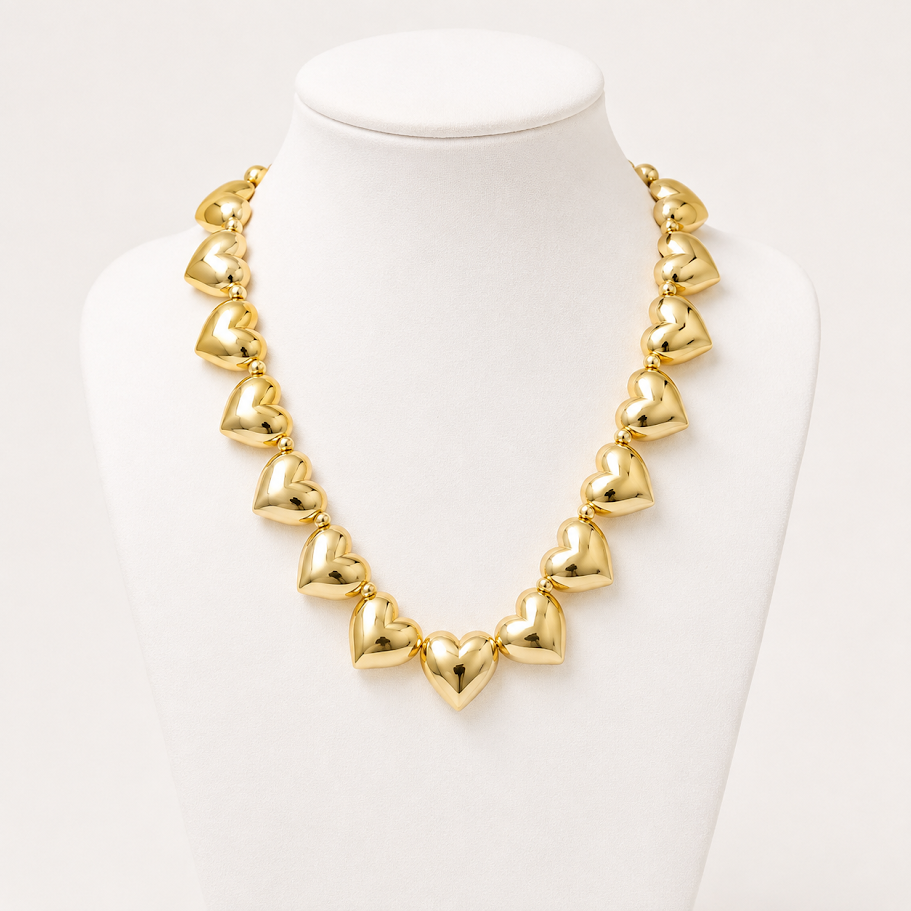Modern Heart Gold-Plated Copper Beaded Necklace