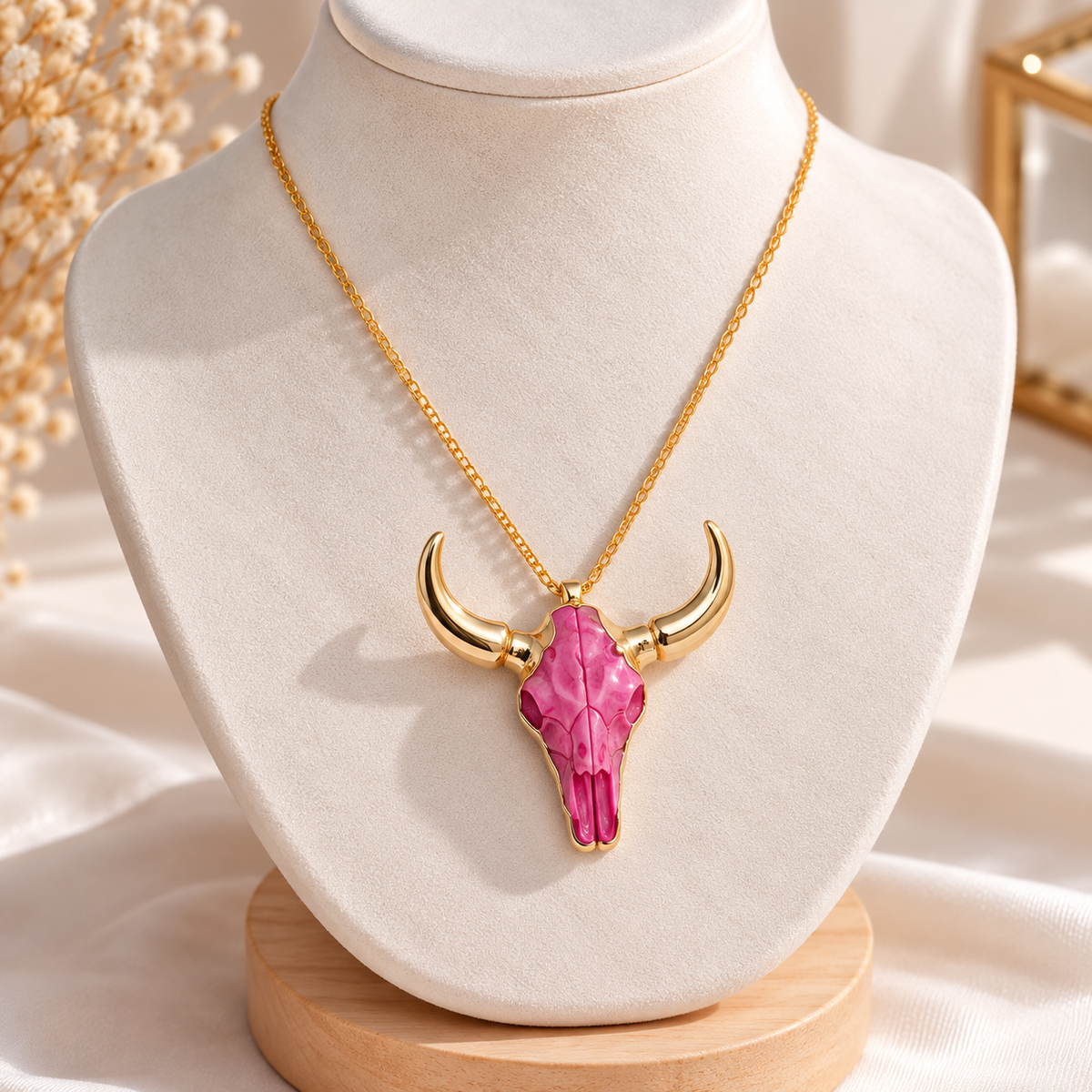 Bull Head Geometric Resin Necklace