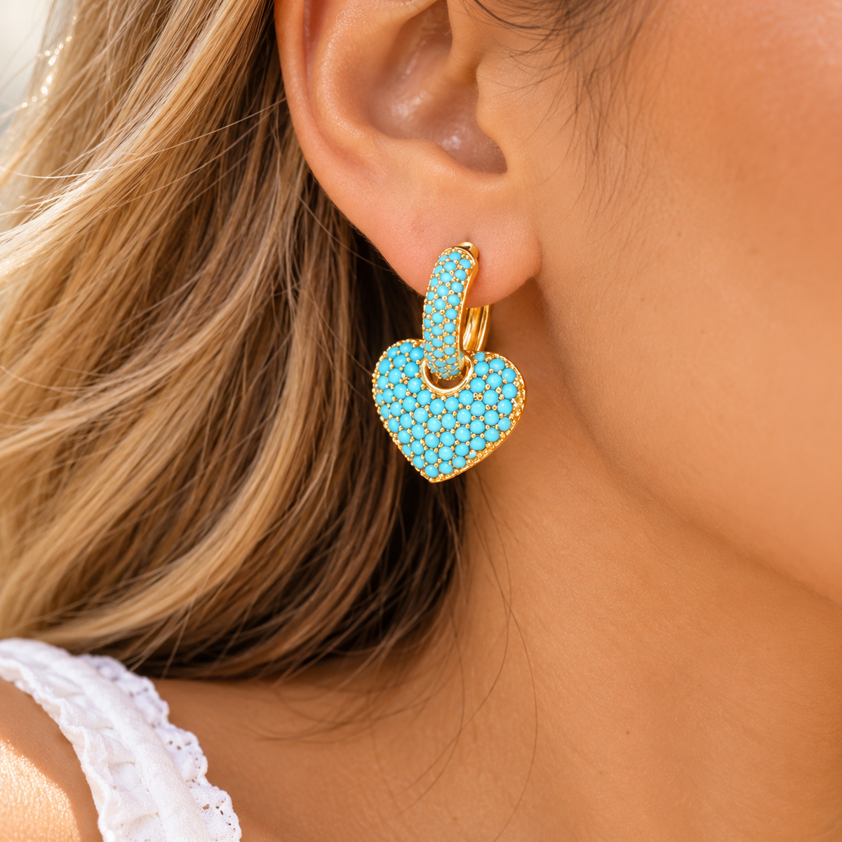 Elegant Heart Copper Zircon Earrings
