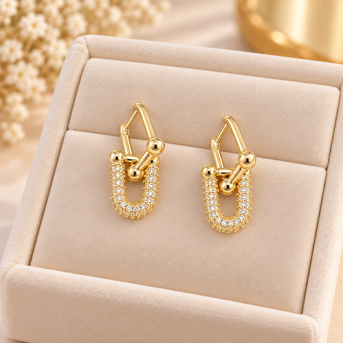 White Gold Plated Interlocking Link Earrings with Sparkly CZ Stones
