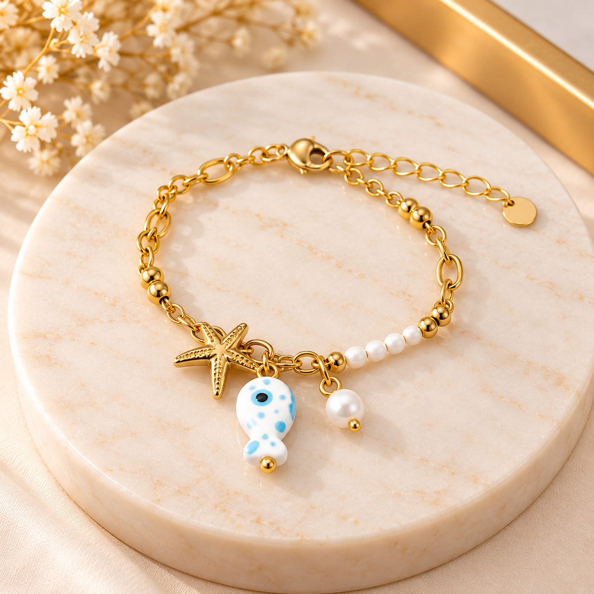 Starfish Gold-Plated Ceramic Beaded Necklace