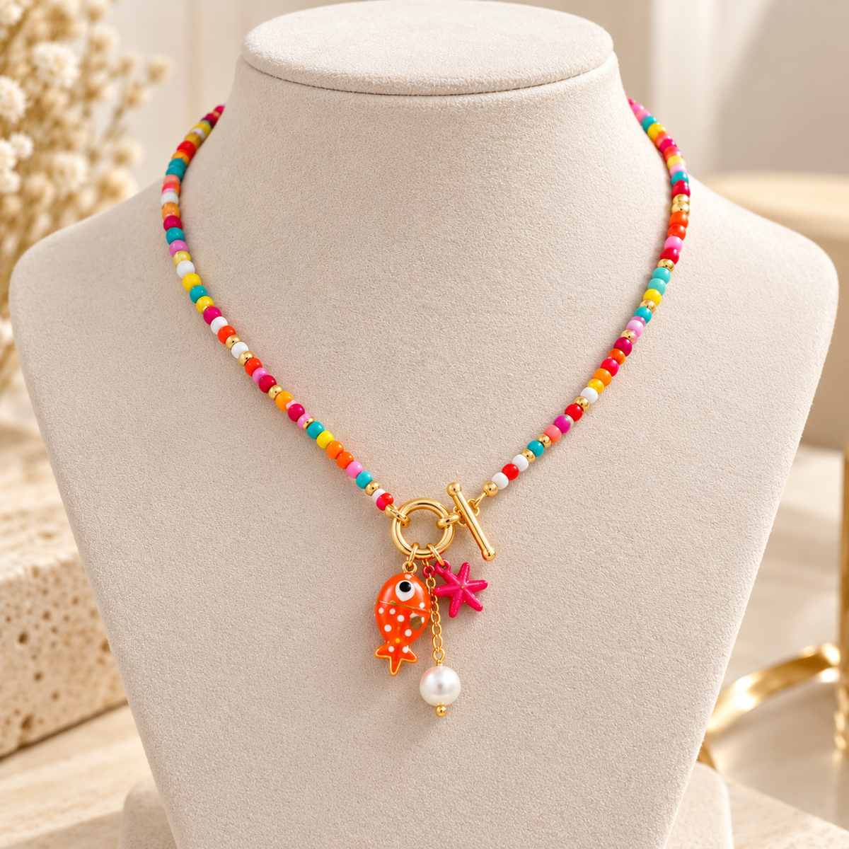 Starfish Gold-Plated Ceramic Beaded Necklace
