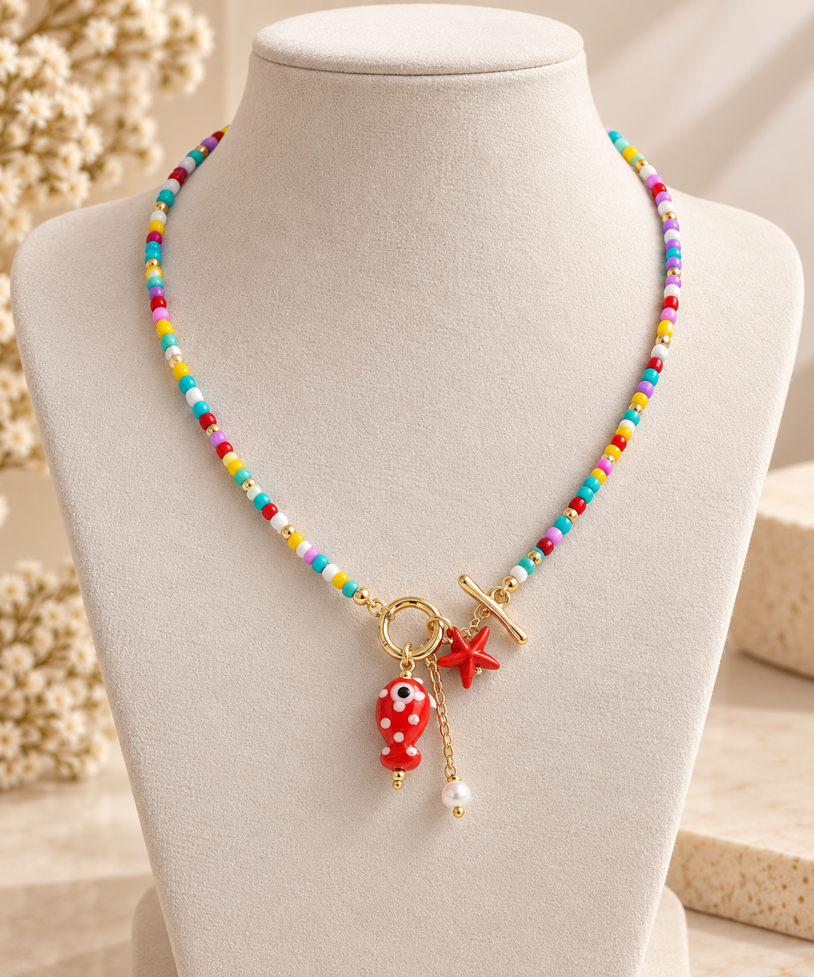 Starfish Gold-Plated Ceramic Beaded Necklace