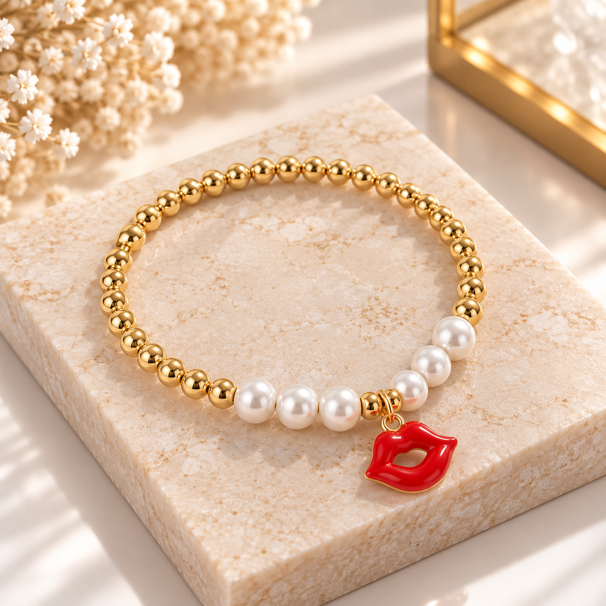 Chic Red Kiss Lip Charm Bracelet