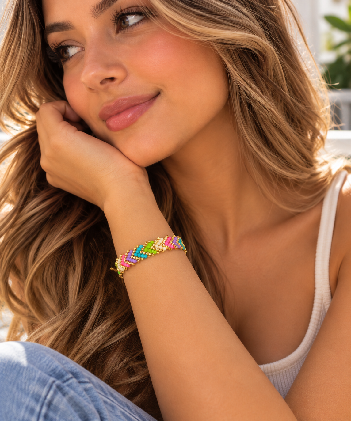 304 Stainless Steel Stainless Steel Glass Beaded Bracelet