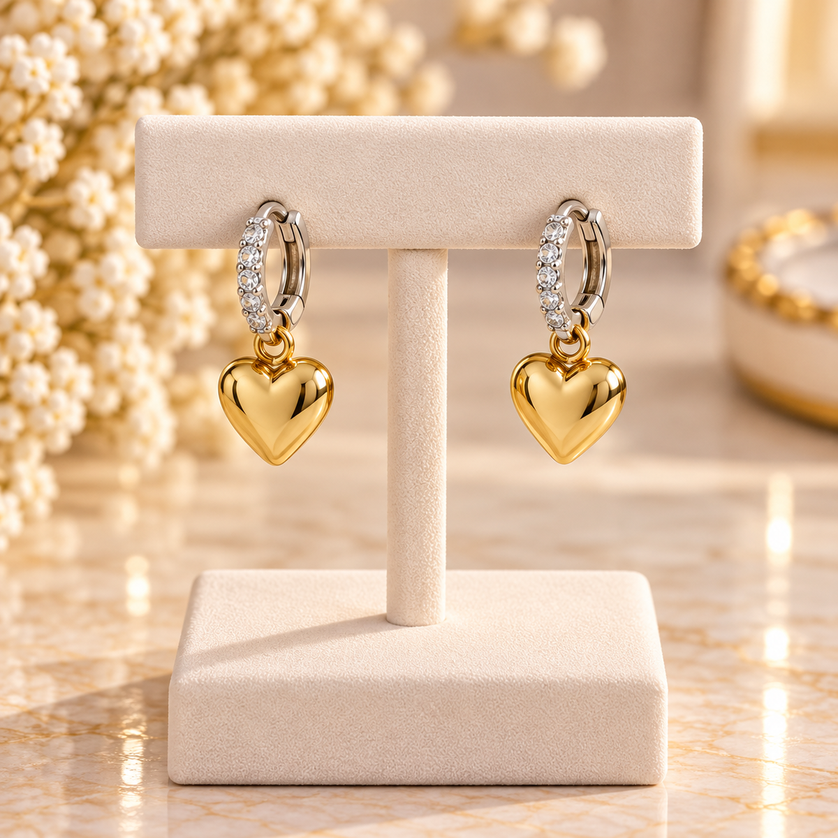 Heart 18K Gold-Plated Zircon Earrings