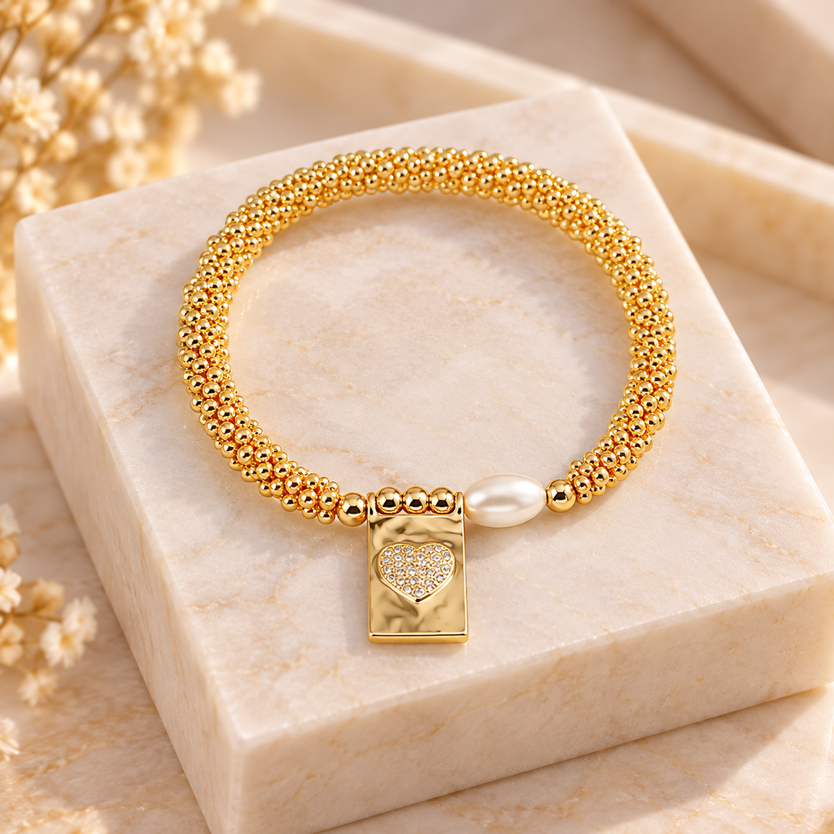 Vintage Heart Cross 18K Gold-Plated Bracelet