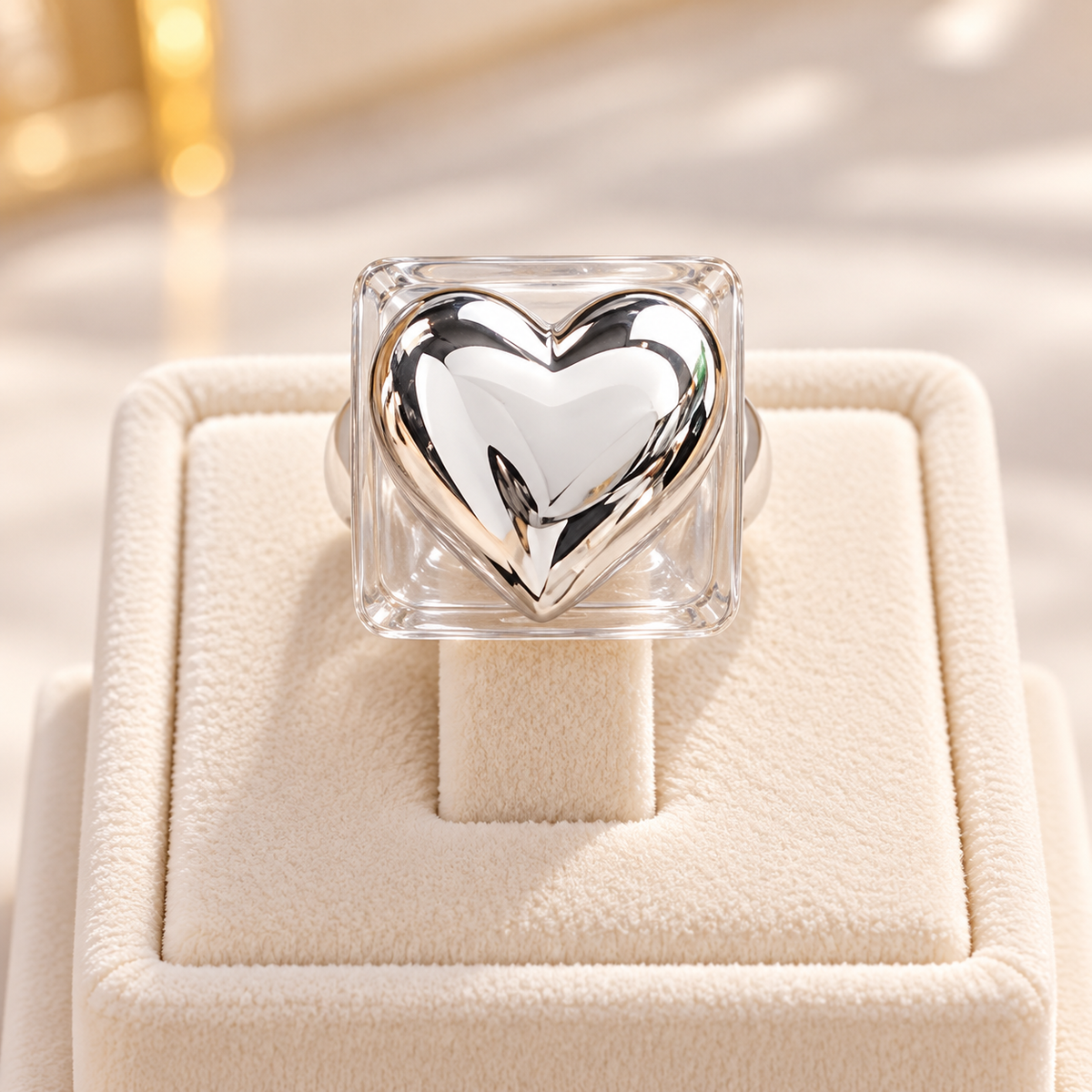 Minimalist Transparent Square Heart Ring