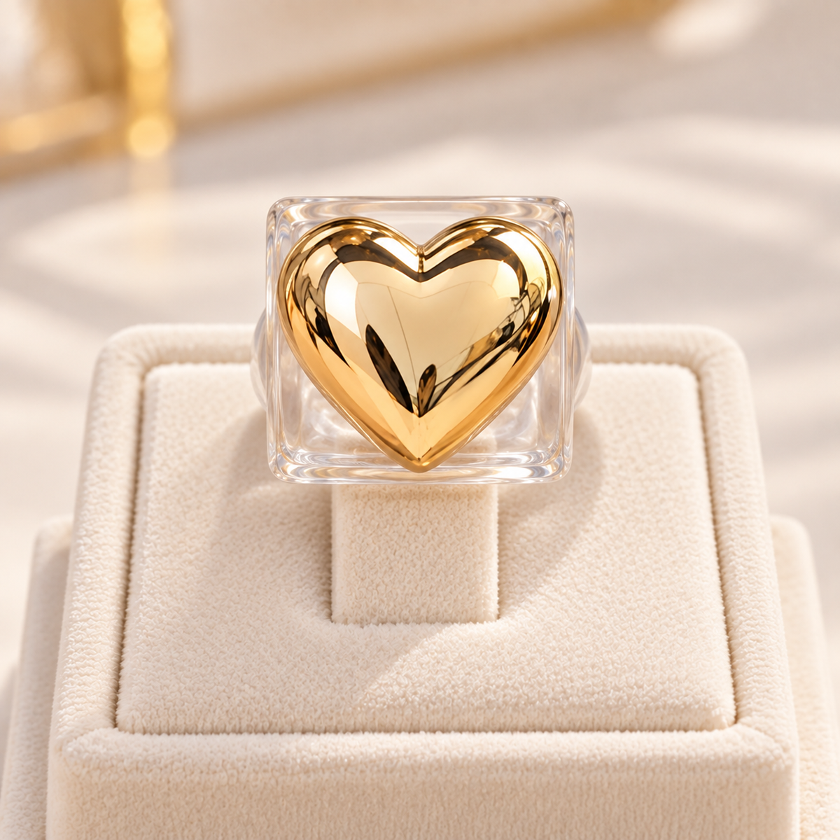 Minimalist Transparent Square Heart Ring