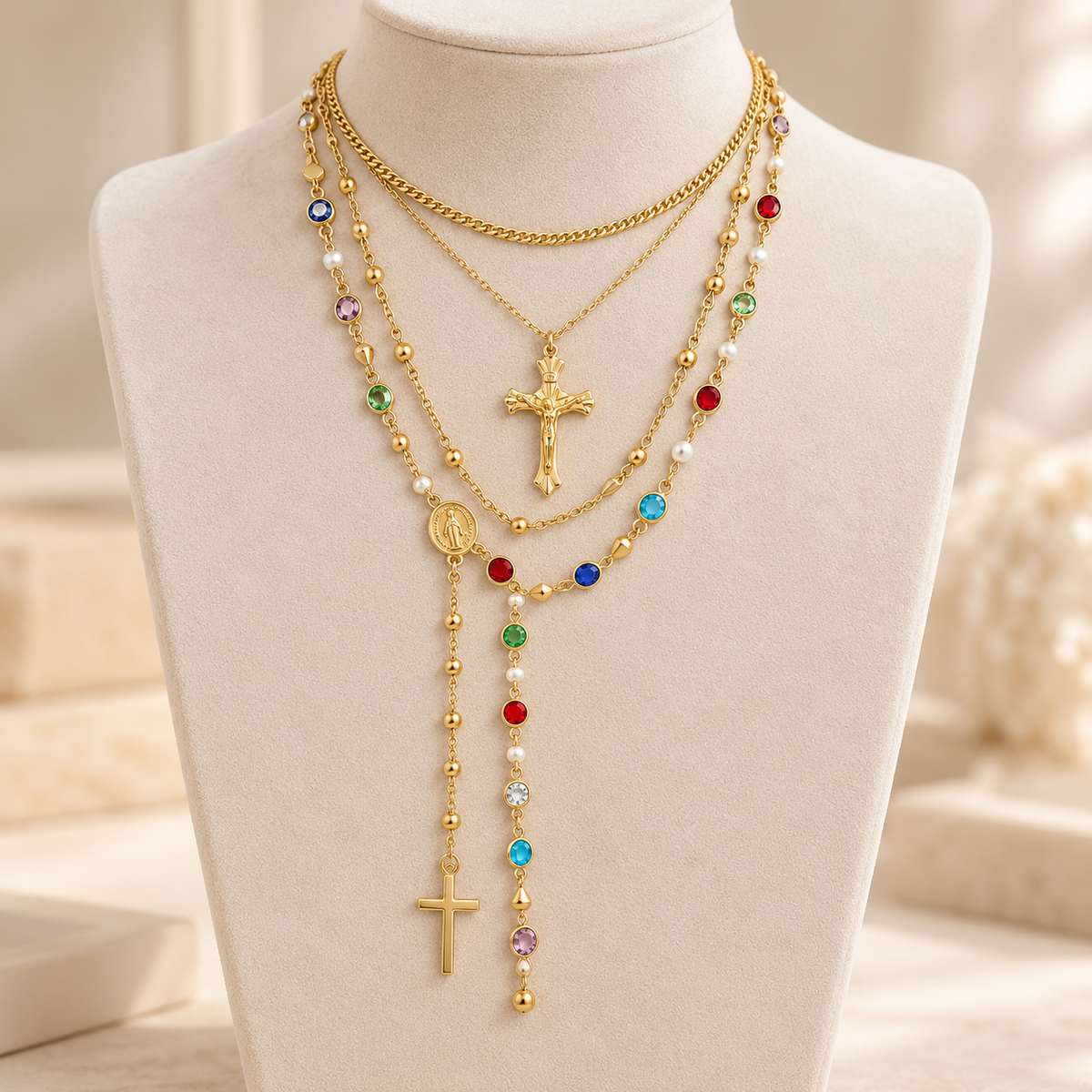 14K Gold-Plated Layered Necklace Set — 4 Pieces