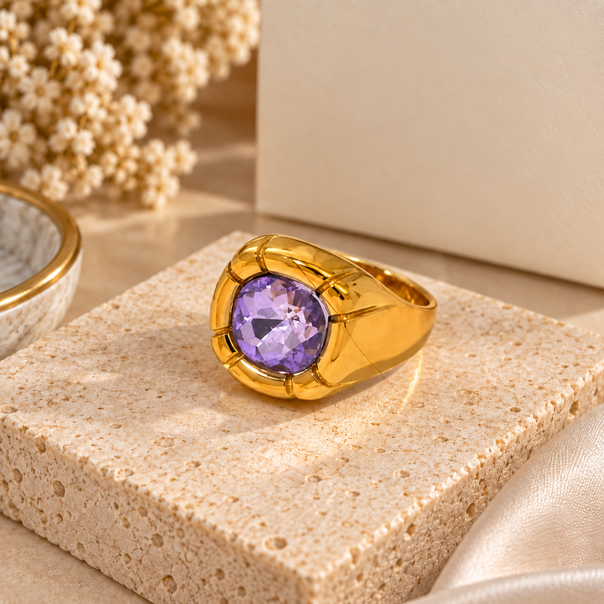 18K Gold-Plated Stainless Steel Gem Ring