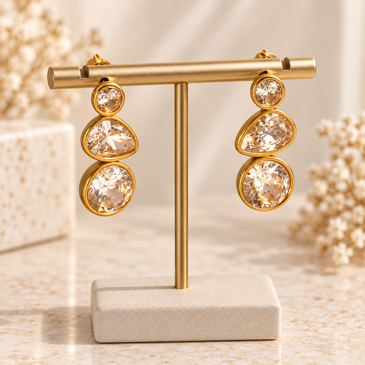 18K Gold Plated Stainless Steel Crystal Stud Earrings