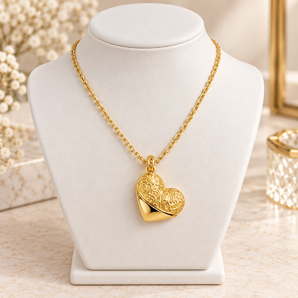 18K Gold Plated Bohemian Rose Heart Necklace