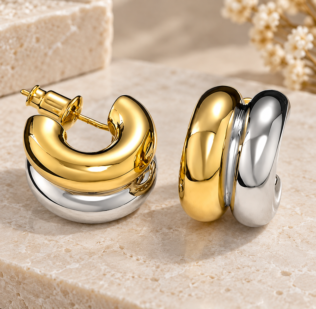18K Gold Plated C-Shaped Earrings