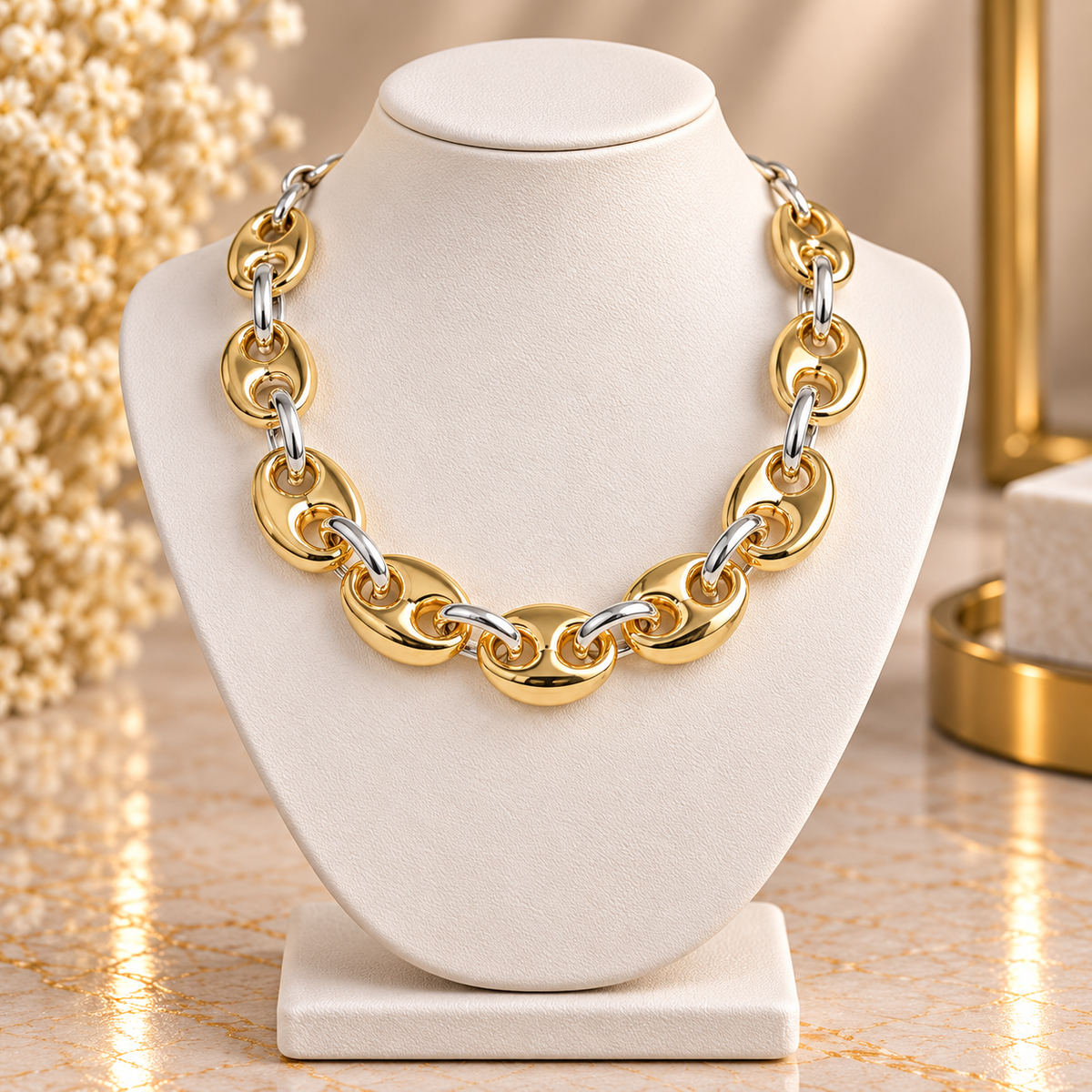 Exaggerated Punk Geometric Hoop & Pig Nose Chain Necklace