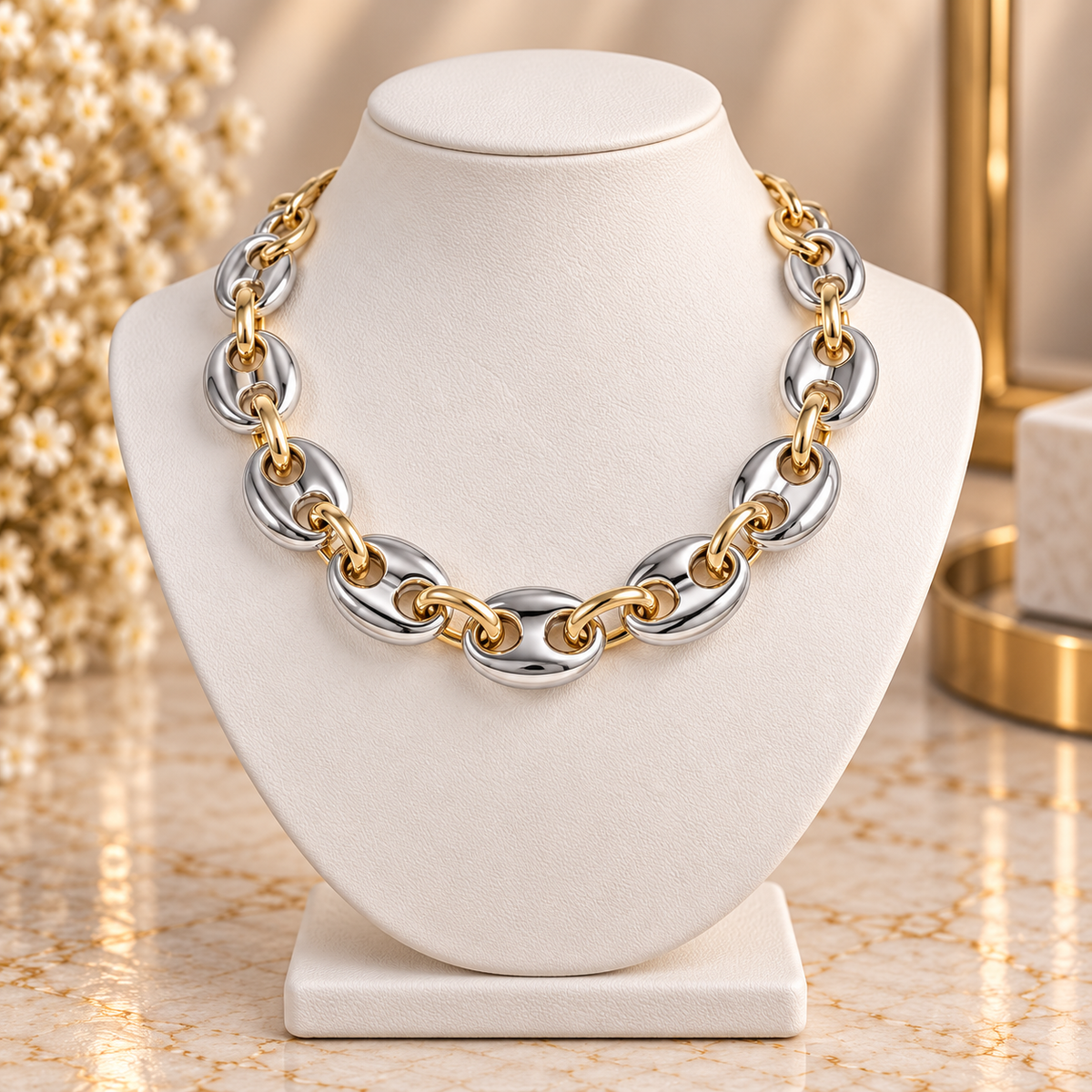 Exaggerated Punk Geometric Hoop & Pig Nose Chain Necklace