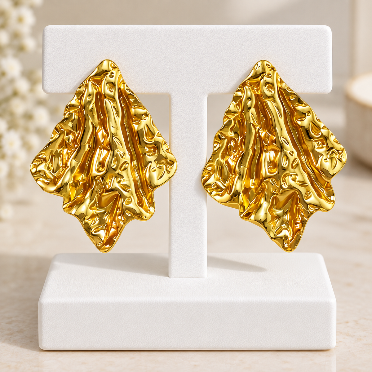 Stainless Steel Gold-Plated Asymmetrical Geometric Earrings