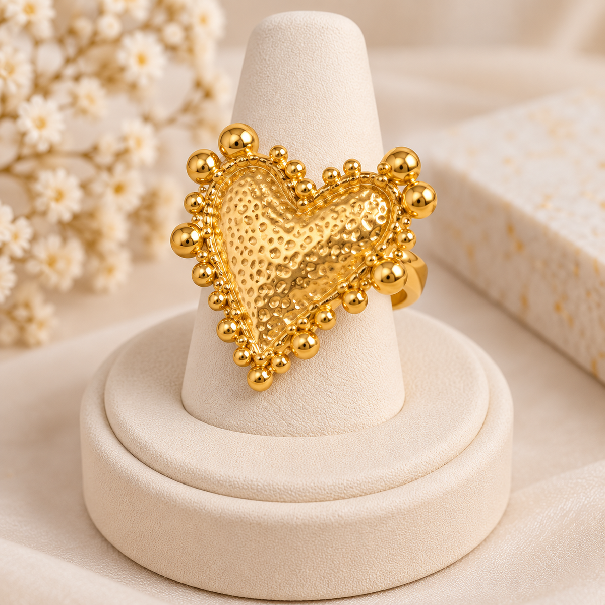 Heart-Shaped Golden Stainless Steel Ring