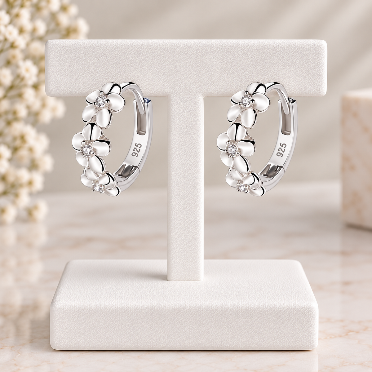Sterling Silver Plated Small Rose Flower Round Earrings