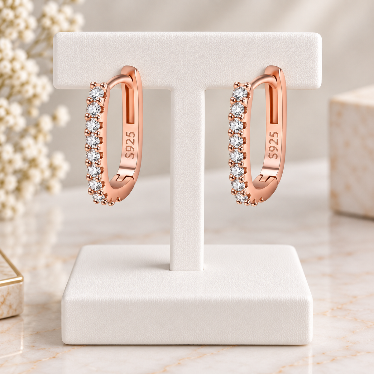 925 Sterling Silver Rose Gold Plated Crystal Round Earrings