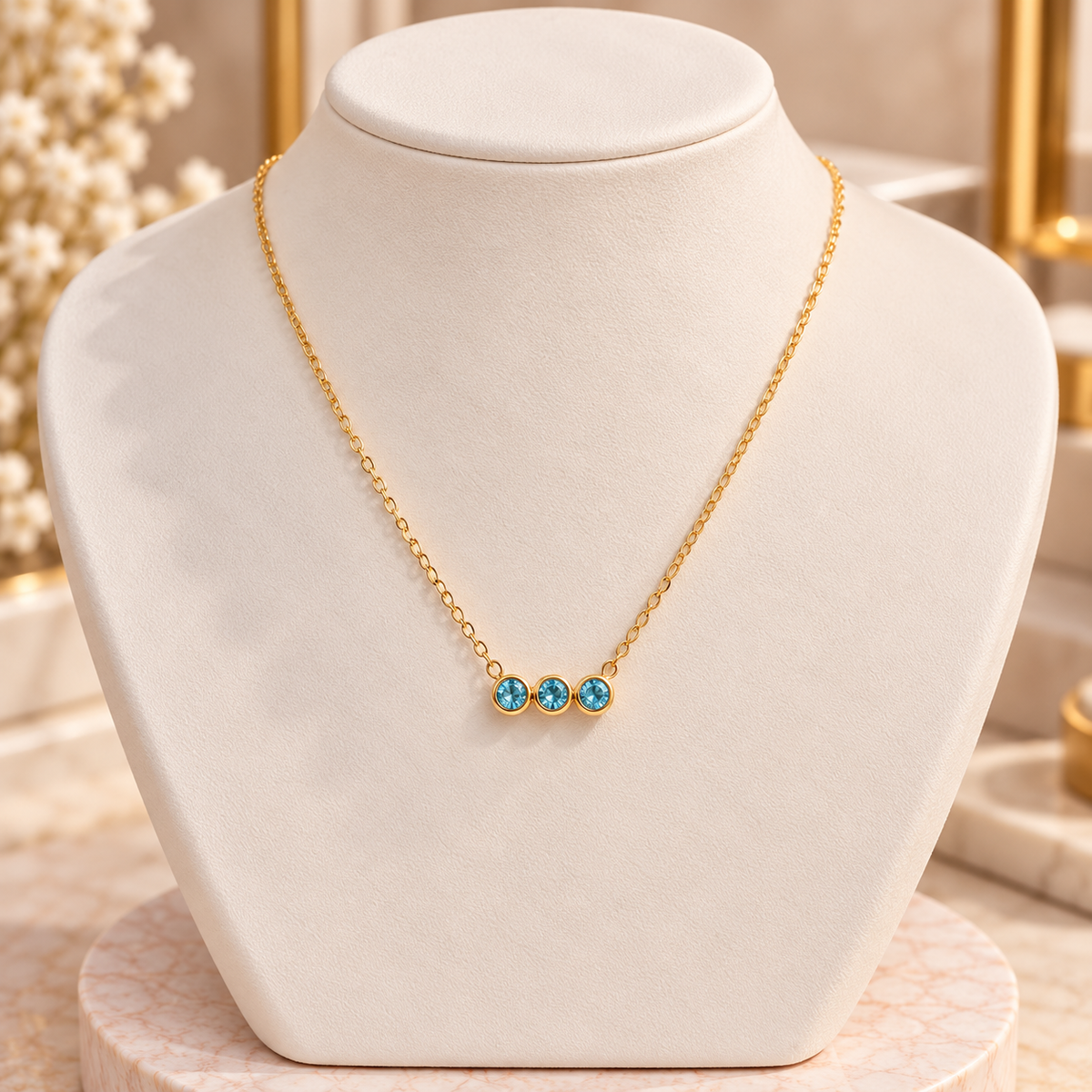 Three Round Birthstone Zircon Necklace