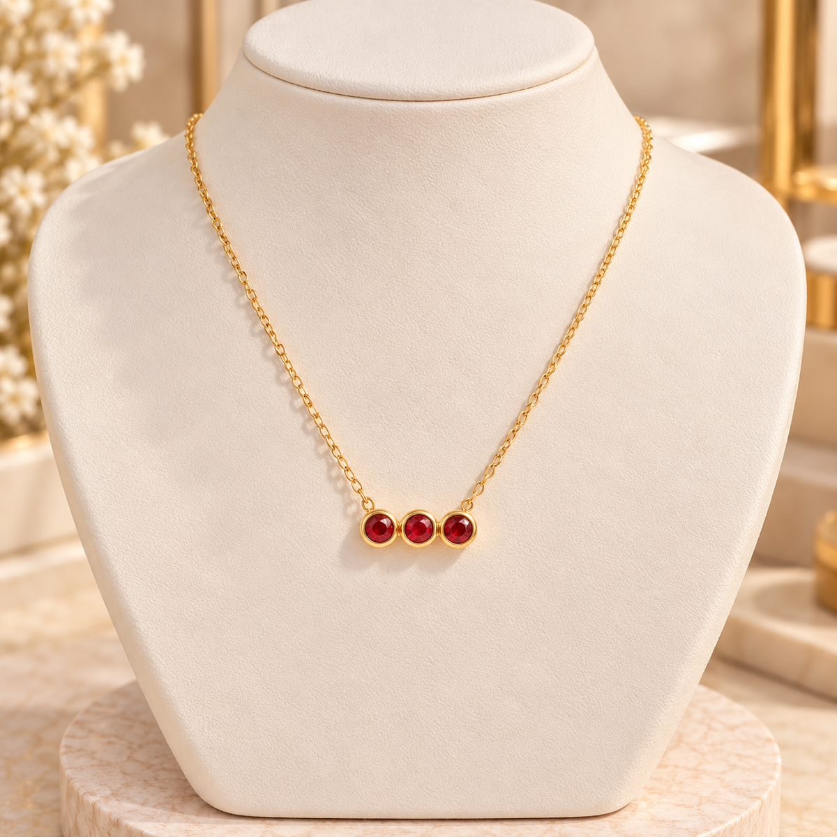 Three Round Birthstone Zircon Necklace