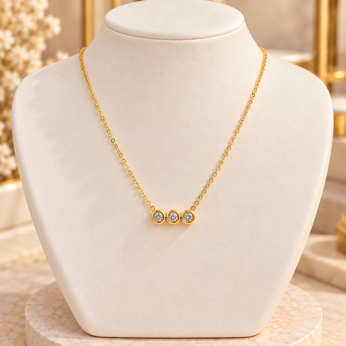 Three Round Birthstone Zircon Necklace