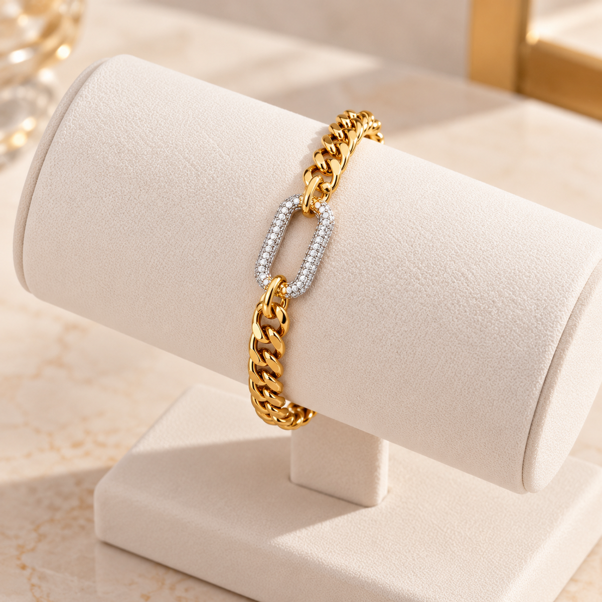 Cuban Chain Oval Zircon Bracelet — Silver