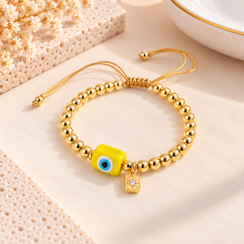 Adjustable Evil Eye Eye Copper Beaded Bracelet