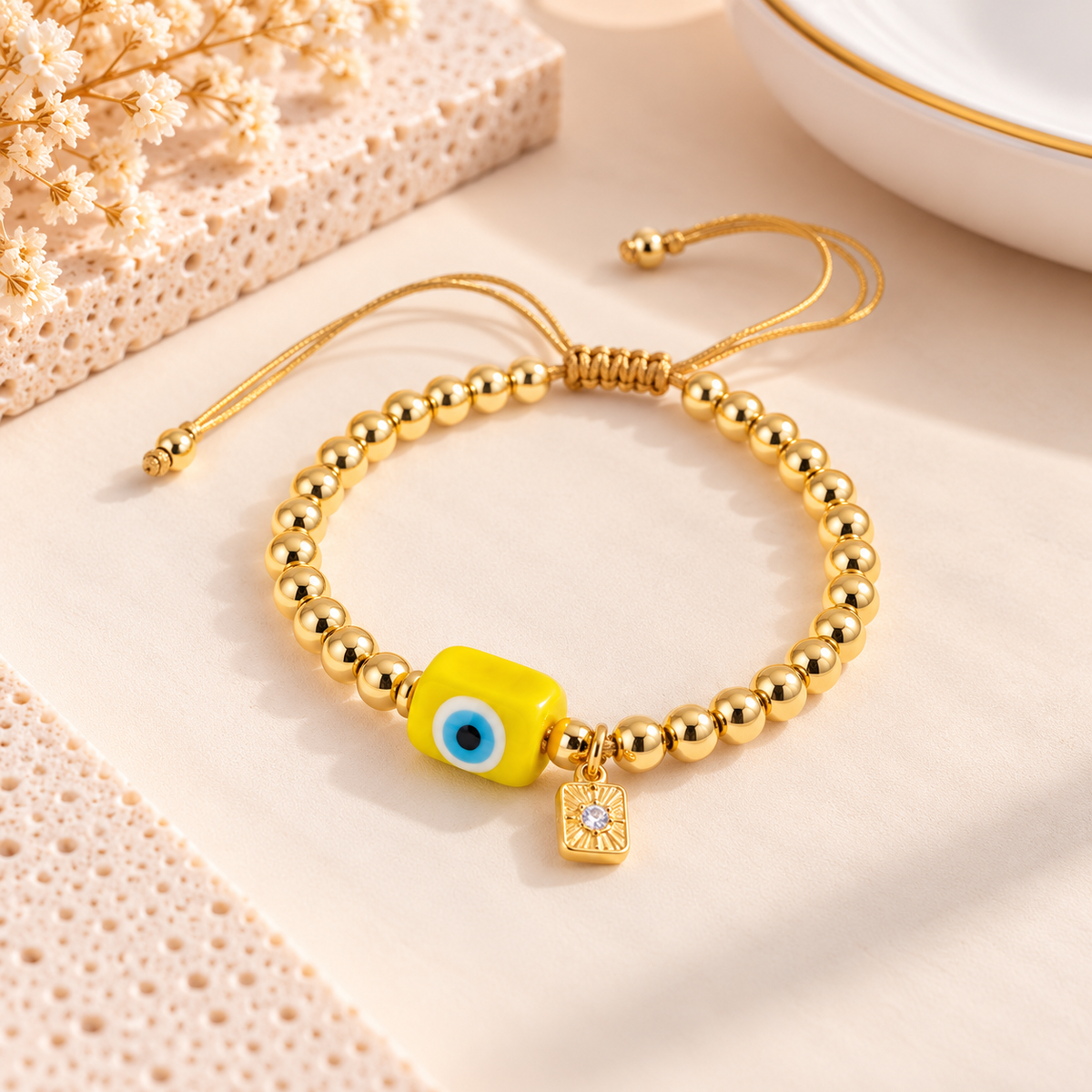 Adjustable Evil Eye Eye Copper Beaded Bracelet