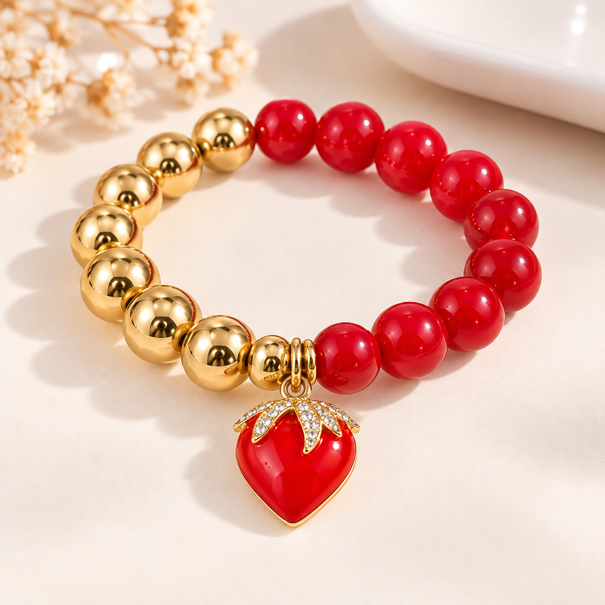Ladybug Copper Zircon Beaded Bracelet