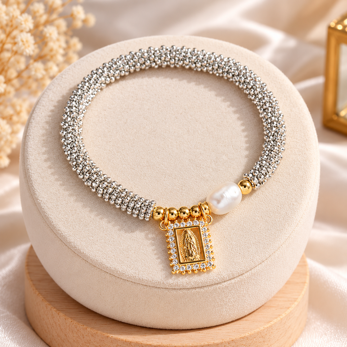 Vintage Heart Cross 18K Gold-Plated Gold-Plated Copper Zircon Bracelet