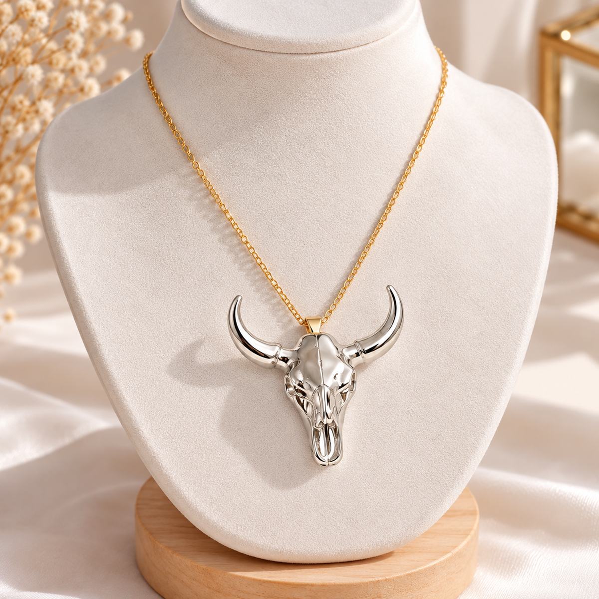 Bull Head Geometric Resin Necklace