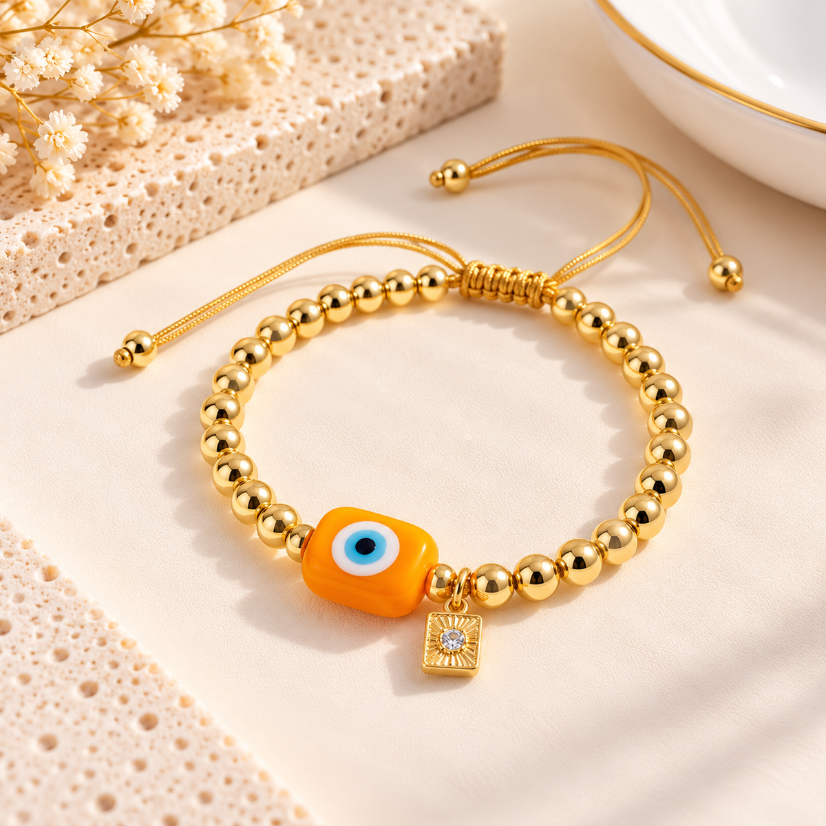 Adjustable Evil Eye Eye Copper Beaded Bracelet