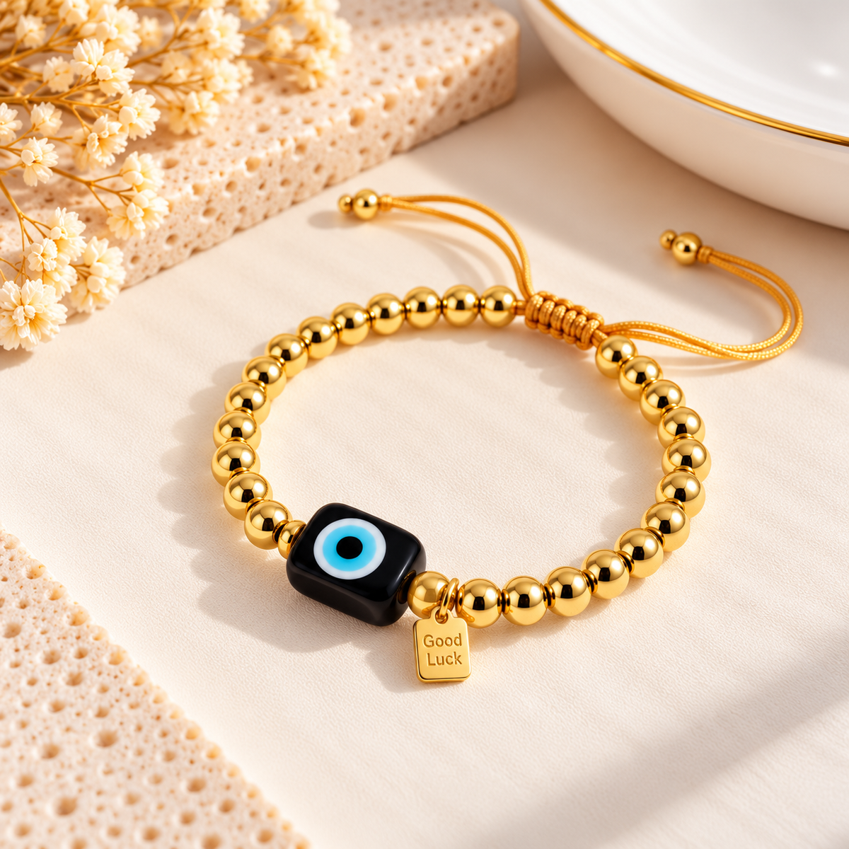 Adjustable Evil Eye Eye Copper Beaded Bracelet