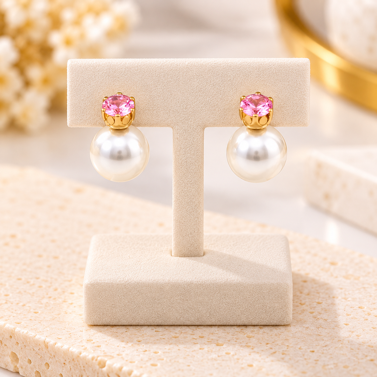 Modern Zircon Faux Pearl Earrings