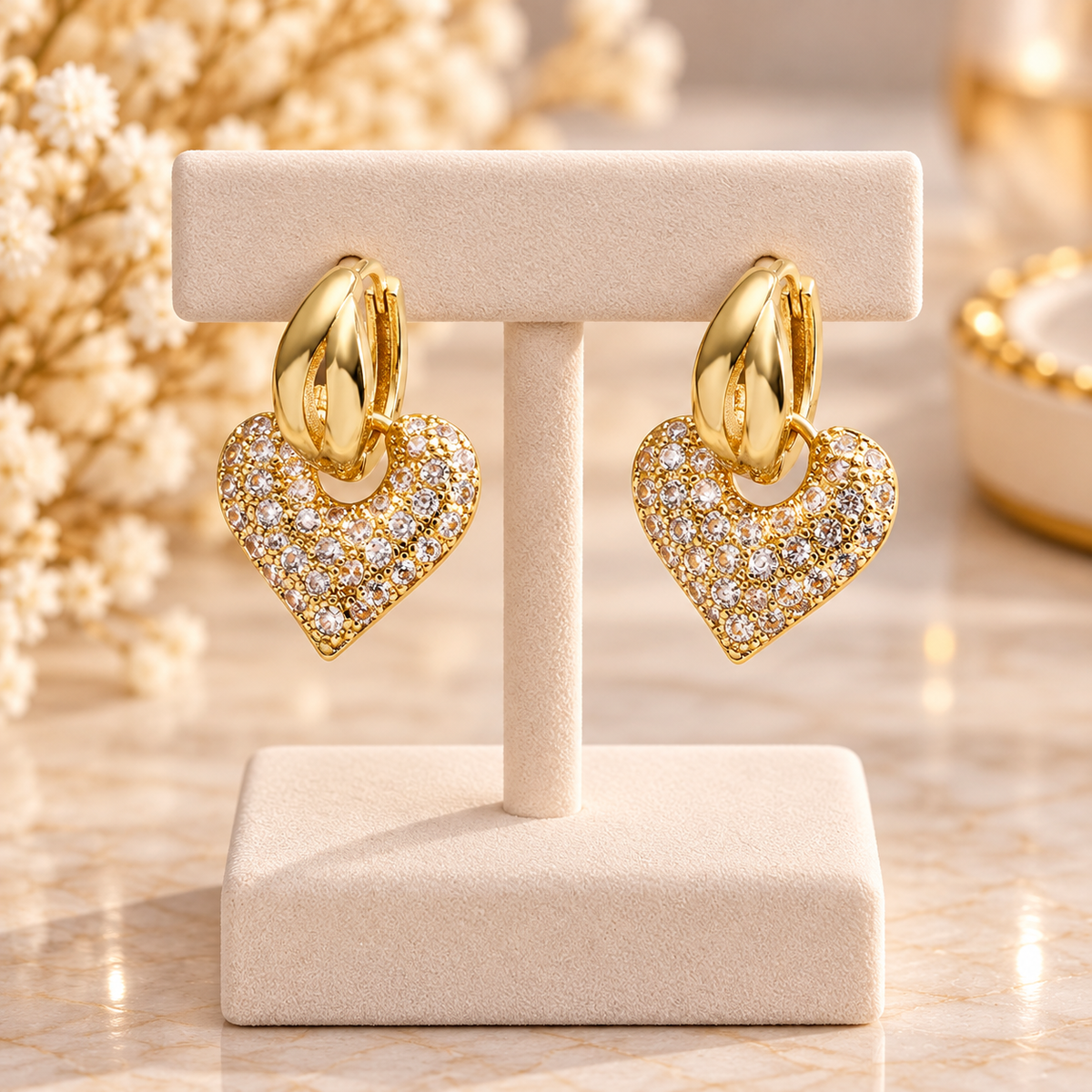 Heart 18K Gold-Plated  Zircon Earrings