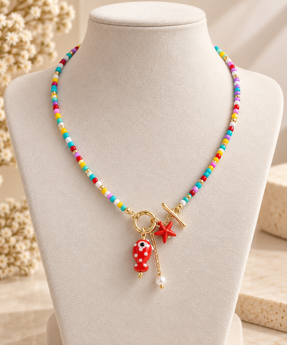 Starfish Gold-Plated Ceramic Beaded Necklace