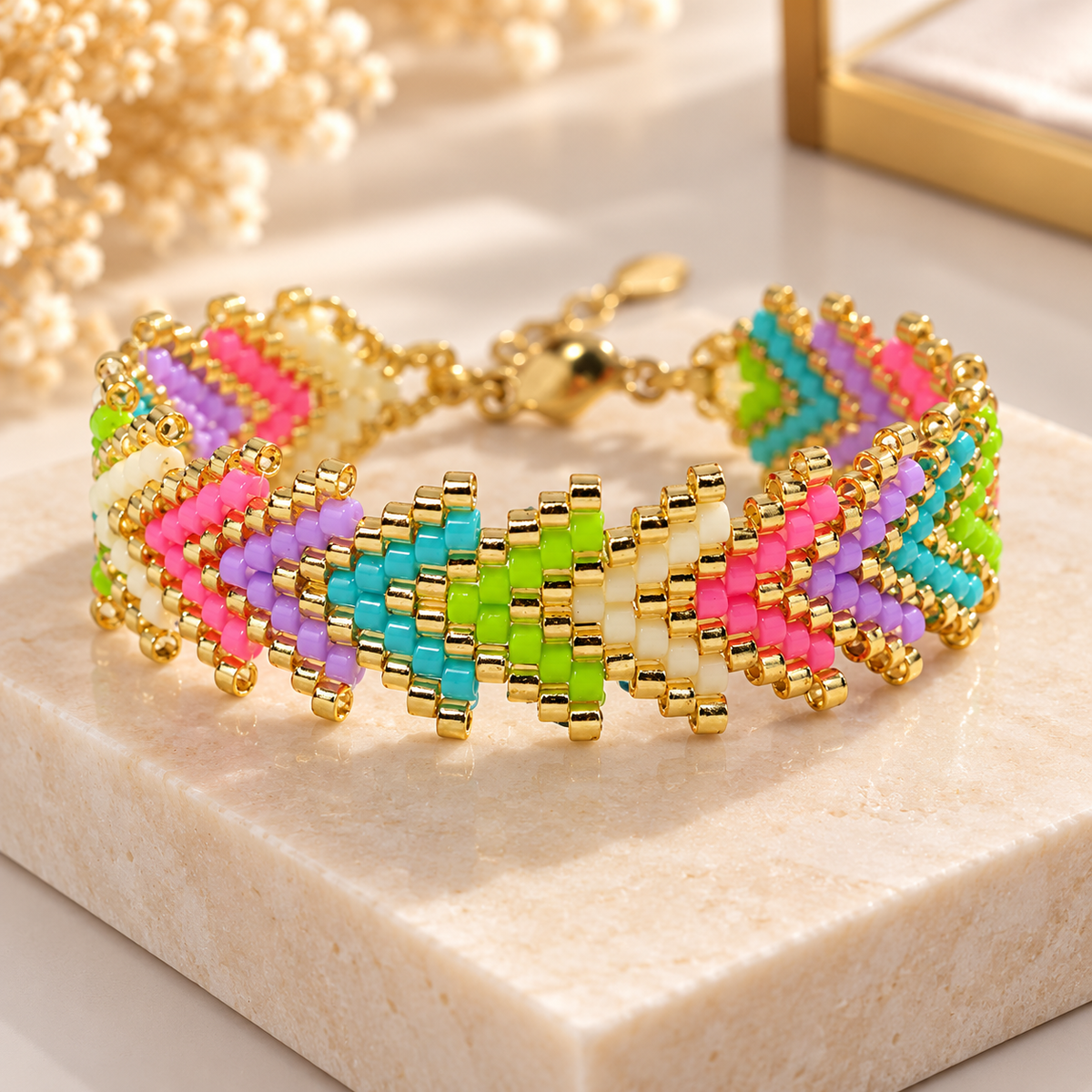 304 Stainless Steel Stainless Steel Glass Beaded Bracelet