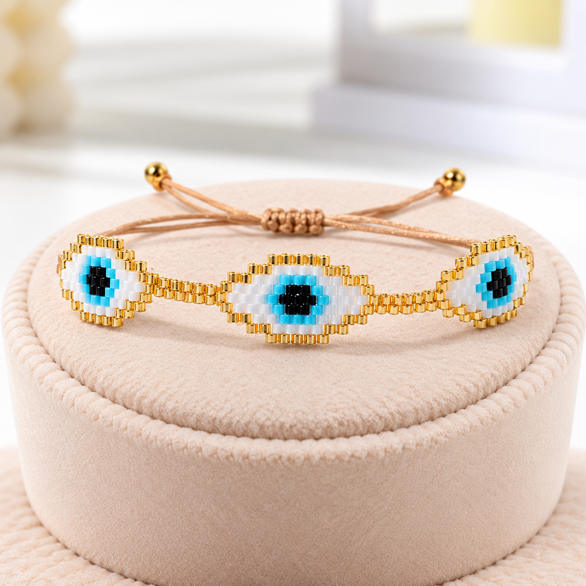 Vintage Heart Evil Eye Glass Bracelet