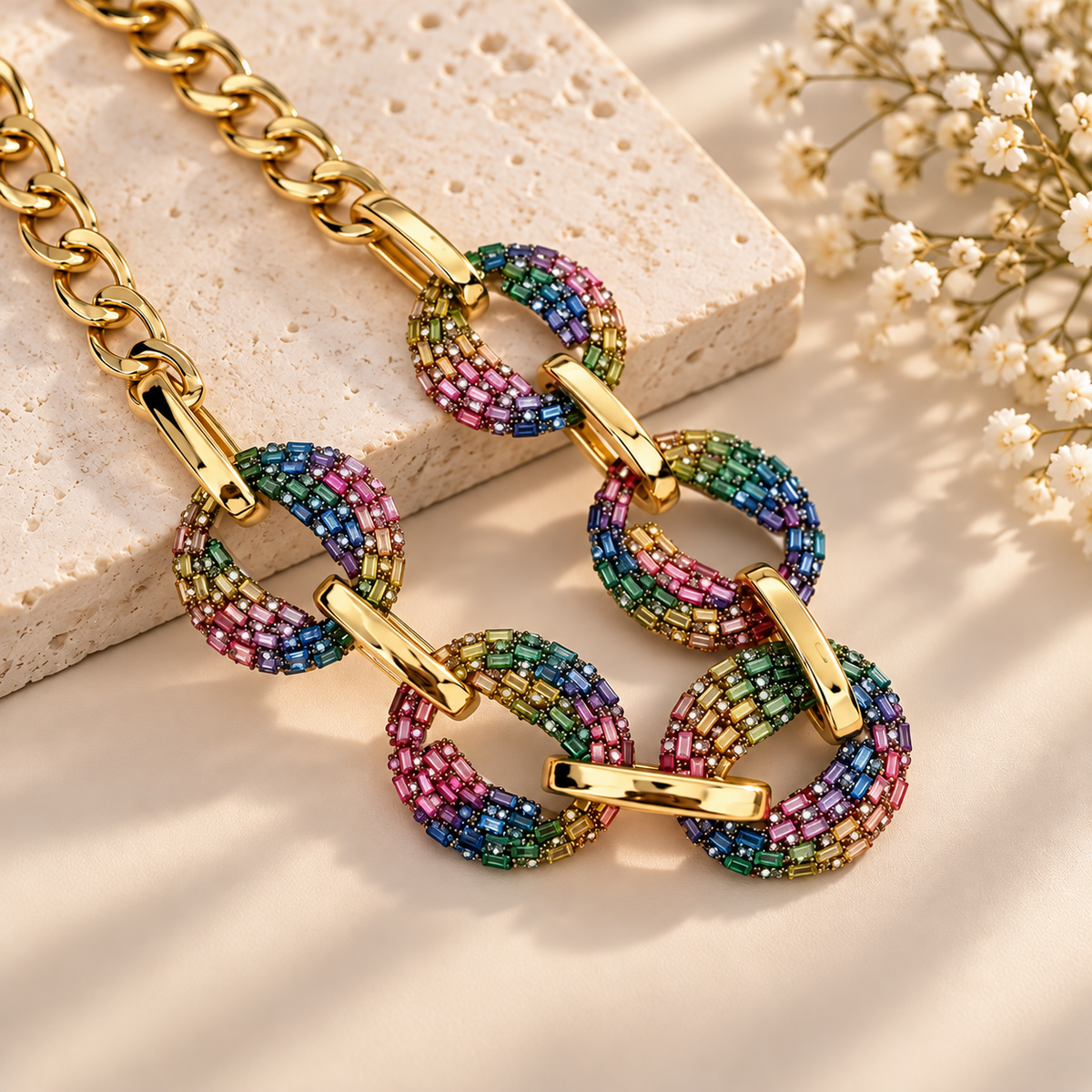 Multicolor Crystal Drip Geometric Chain