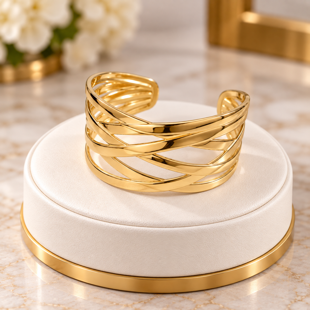 Minimalist Wavy Gold Cuff Bracelet