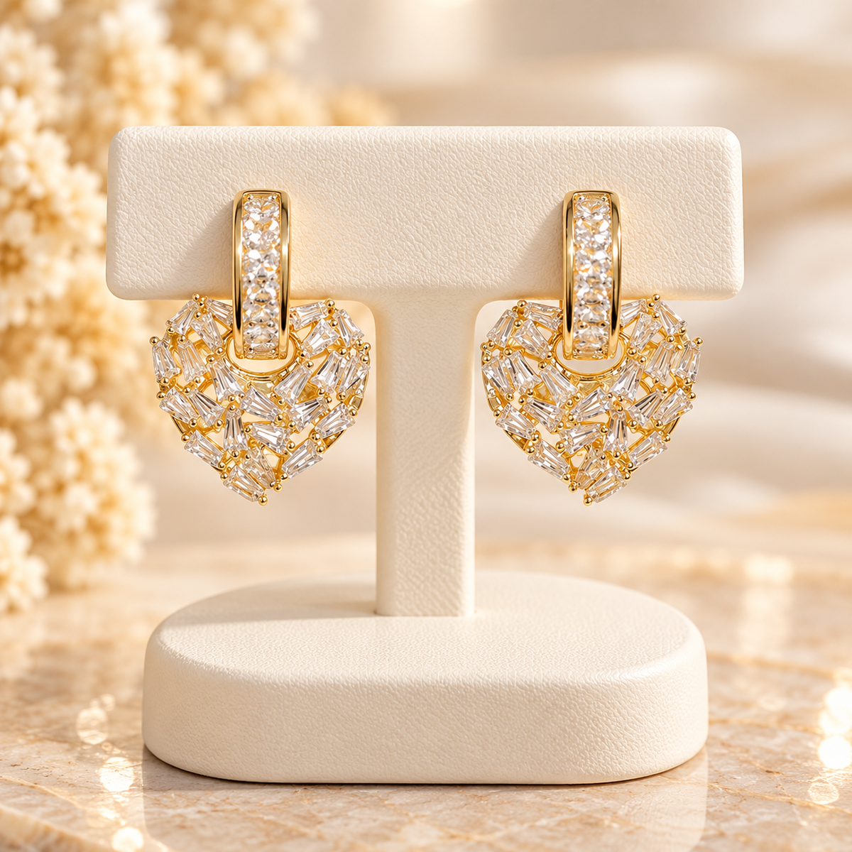 Elegant Heart Copper Zircon Earrings